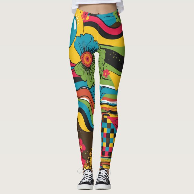 Groove Waves 70er Psychedelic Line Muster Leggings (Vorderseite)