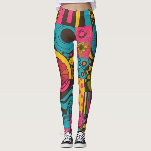 Groove Waves 70er Psychedelic Line Muster Leggings (Vorderseite)