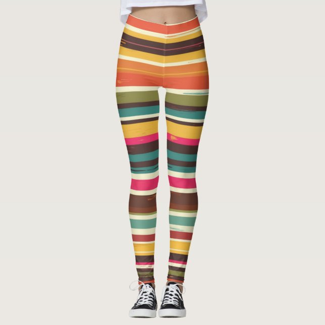 Groove Waves 70er Psychedelic Line Muster Leggings (Vorderseite)