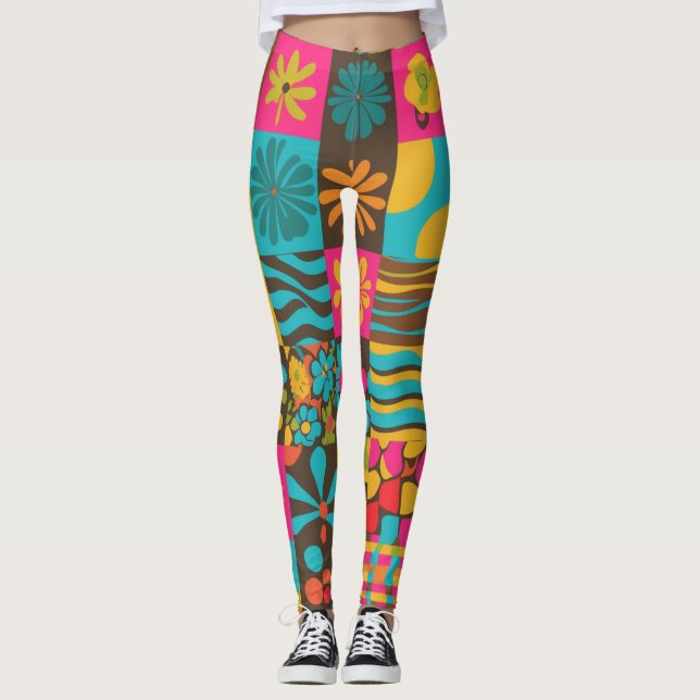 Groove Waves 70er Psychedelic Line Muster Leggings (Vorderseite)