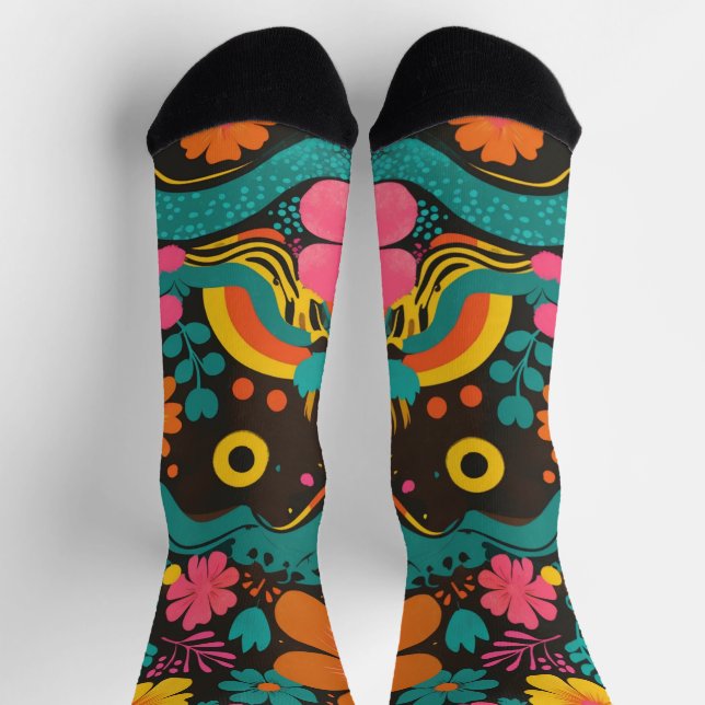 Groove Waves 70er Psychedelic Line Muster Socken (Oben)