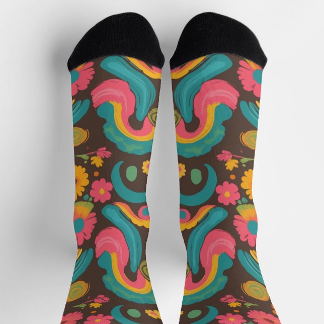 Groove Waves 70er Psychedelic Line Muster Socken (Oben)