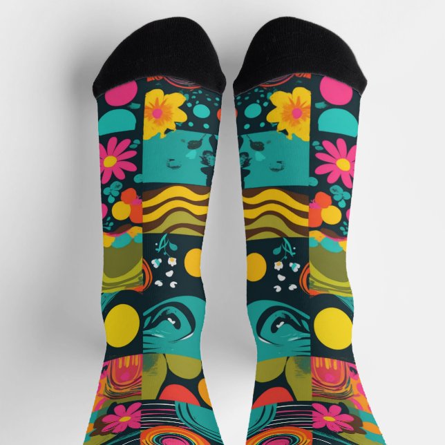 Groove Waves 70er Psychedelic Line Muster Socken (Oben)