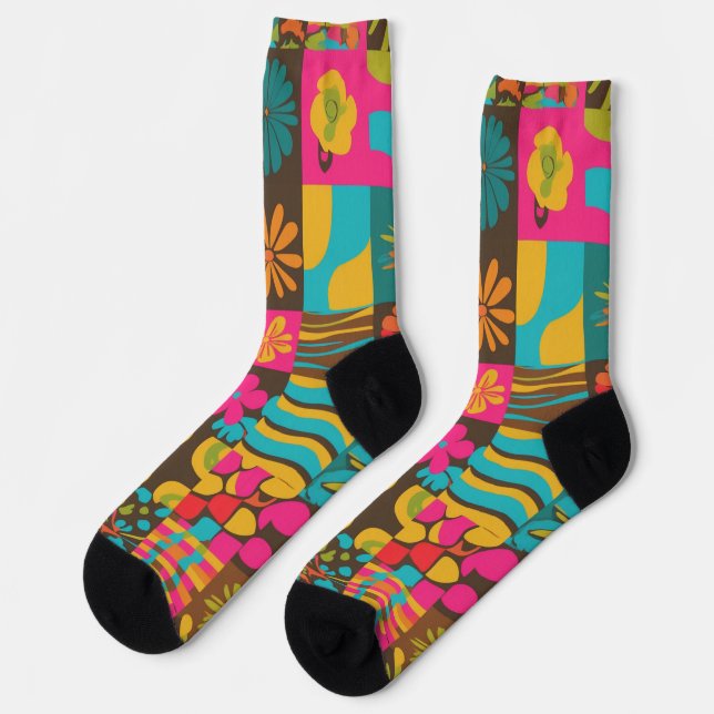 Groove Waves 70er Psychedelic Line Muster Socken (Linkes Detail)