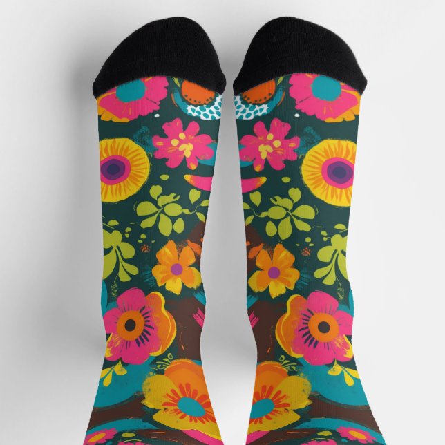 Groove Waves 70er Psychedelic Line Muster Socken (Oben)