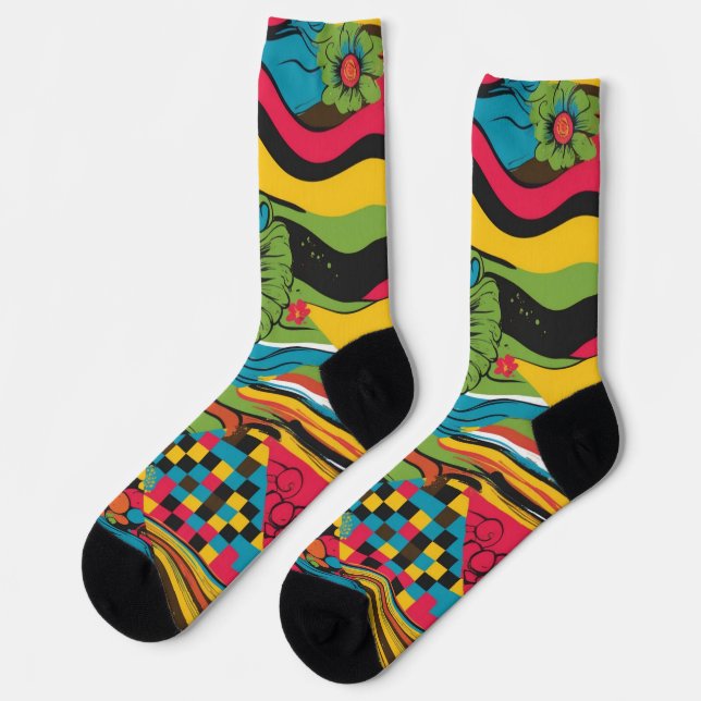 Groove Waves 70er Psychedelic Line Muster Socken (Linkes Detail)