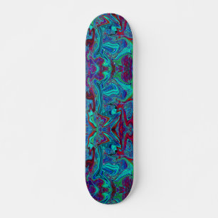 Groovige abstrakte Retro-Kunst in Blau und Rot Skateboard