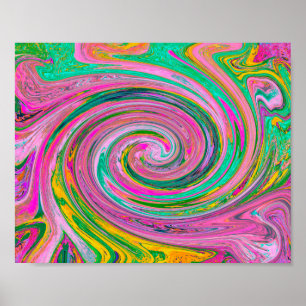 Groovige abstrakte Retro-Rosa- und Mintgrün-Swirle Poster