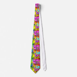 groovige Farben Hippie-Stil Blumen Pilze Krawatte