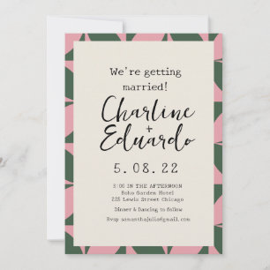 Groovige farbenfrohe Retro-70er-Hochzeit Handlette Einladung