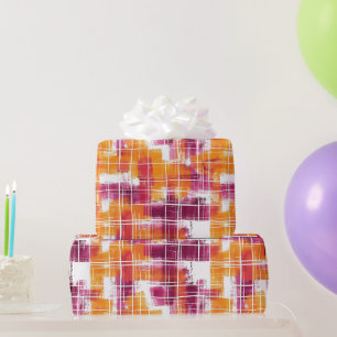 Groovige lila orange karierte Streifen Geburtstag Geschenkpapier