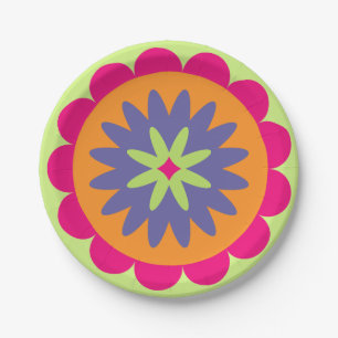 Groovige Retro-Botanik-Muster-Kunst Pappteller