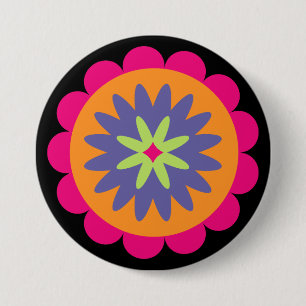 Groovige Retro-Botanik-Musterkunst Button