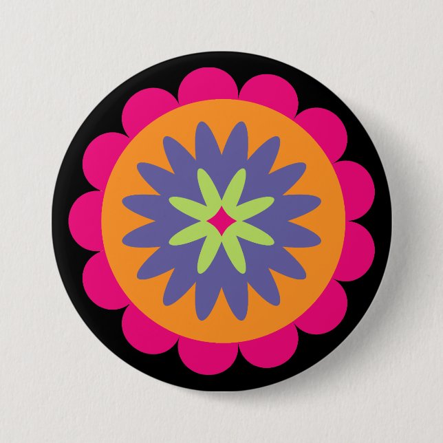 Groovige Retro-Botanik-Musterkunst Button (Vorderseite)