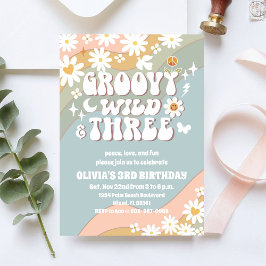 Groovige Retro-Daisy-Einladung zum 3. Geburtstag Einladung