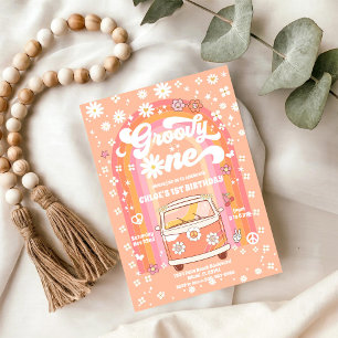 Groovige Retro-Einladung zum 1. Geburtstag Einladung