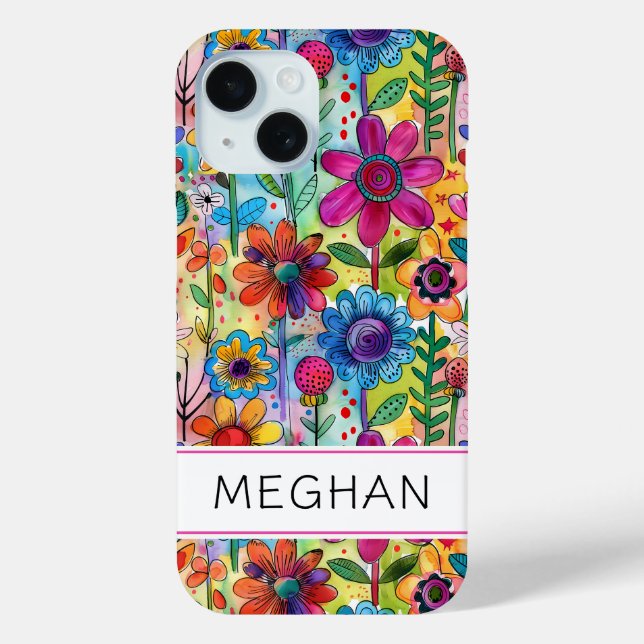 Groovige Retro-Flower-Power-Personalisierung Case-Mate iPhone Hülle (Rückseite)