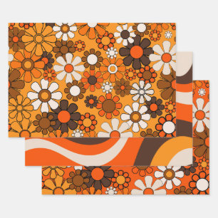 Groovige Retro-Muster mit 1970er-Jahre-Vibes Geschenkpapier Set