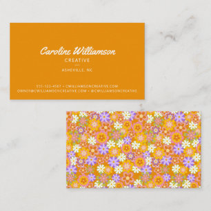 Groovige Retro-Orangen-Botanik-Blumen-Trend Visitenkarte