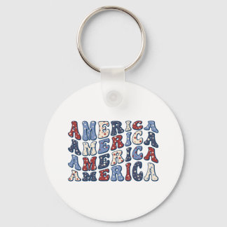 Groovige Retro Patriotische Amerika-Typografie Schlüsselanhänger