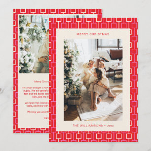 Groovige Retro-Rot- und Rosa-Foto-Weihnachtskarte Feiertagskarte