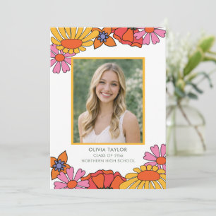 Groovige rosa orangefarbene Blumen Foto Abitur 202 Ankündigung
