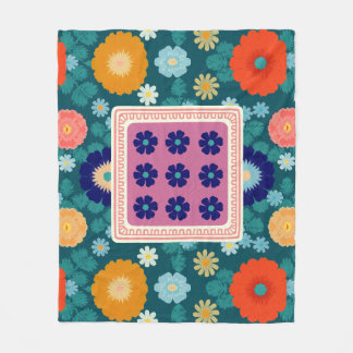 Groovige Sonnenblumen und botanische Blüten Fleecedecke