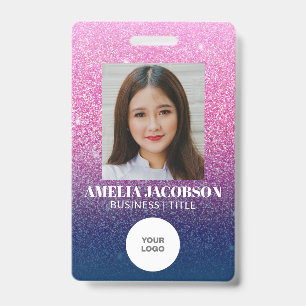 Groovige violette Glitter-Mitarbeiter-Foto-ID-Logo Ausweis