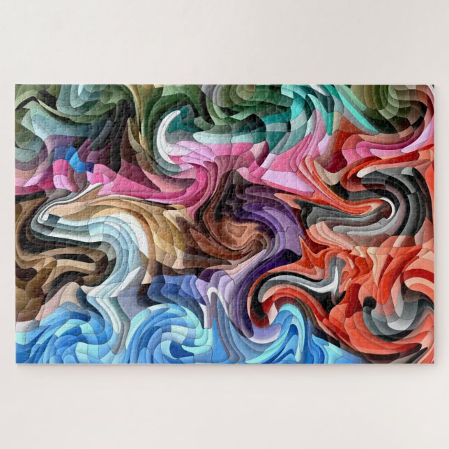 Grooviger farbenfroher Fluid-Patchwork-Abstrakt-Mo Puzzle (Horizontal)