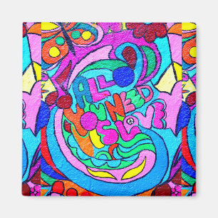 grooviger Hippie-Stil Frieden und Liebe Magnet