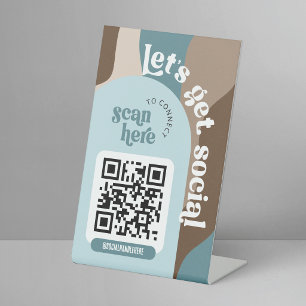Grooviges Beige & Türkis Trendy Social Media QR Co Sockelschild