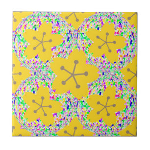 Grooviges gelbes Blumen- Disco-Design Fliese