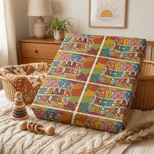 Grooviges neues Baby auf dem Weg Retro-Sonnenschei Geschenkpapier