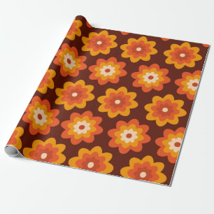 Grooviges Retro-70er-Boho-Hippie-Orangen-Blumenmus Geschenkpapier