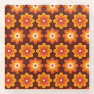 Grooviges Retro-70er-Boho-Hippie-Orangen-Blumenmus Glasuntersetzer
