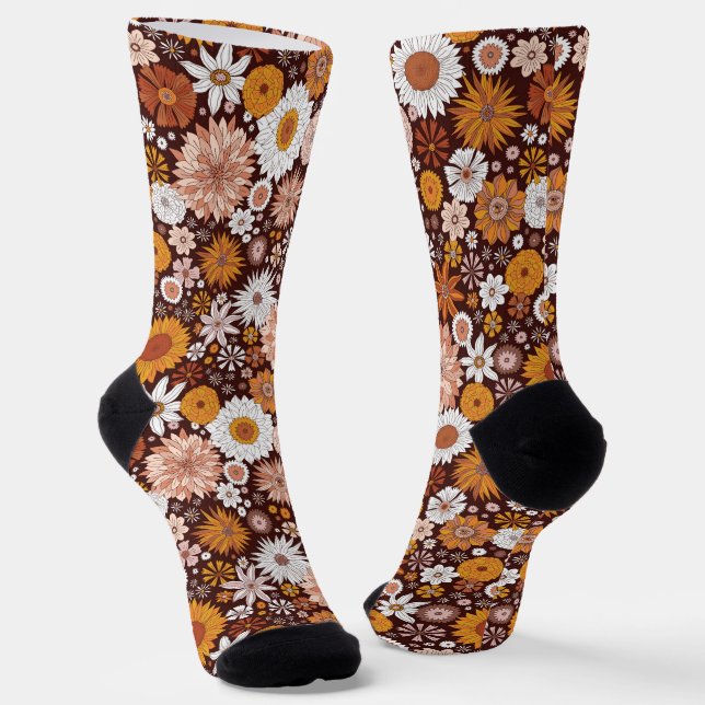 Grooviges Retro-Blumengartenmuster Socken (Gewinkelt)