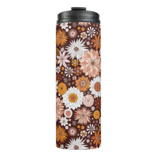 Grooviges Retro-Blumengartenmuster Thermosbecher