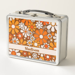 Grooviges Retro-Blumenmuster 70er Jahre Personalis Metall Brotdose