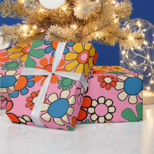 Grooviges Retro-Blumenmuster der 60er 70er Jahre Geschenkpapier