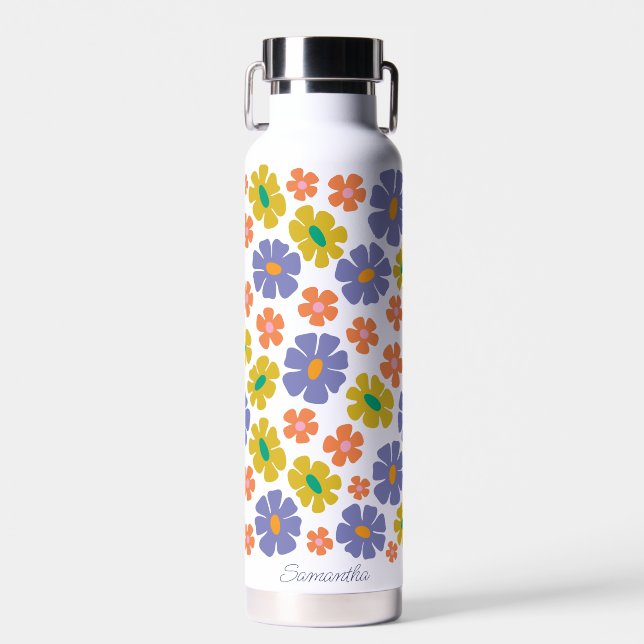 Grooviges Retro-Blumenmuster Trinkflasche (Vorne)