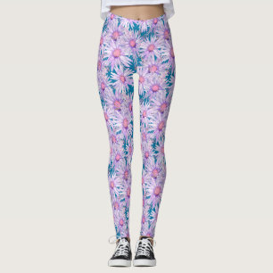 Grooviges Retro-Lila-Gänseblümchen-Muster Leggings