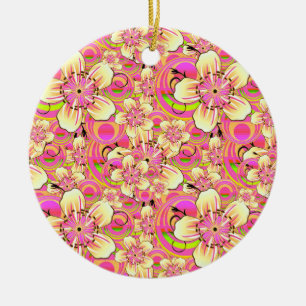 grooviges rosa Blumenmuster Keramik Ornament