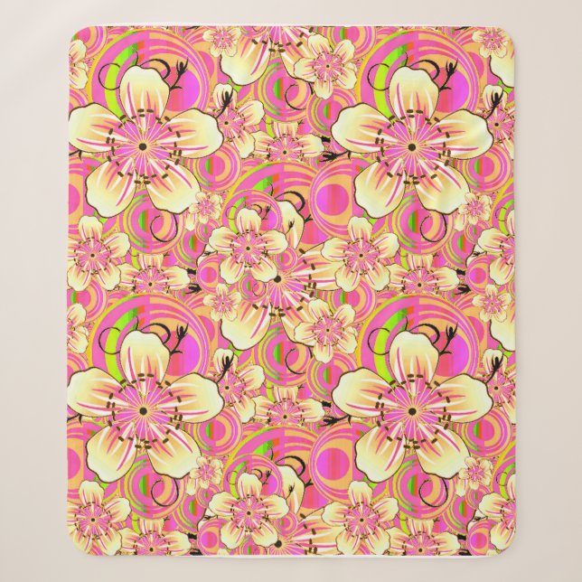 grooviges rosa Blumenmuster Sherpadecke (Vorderseite)