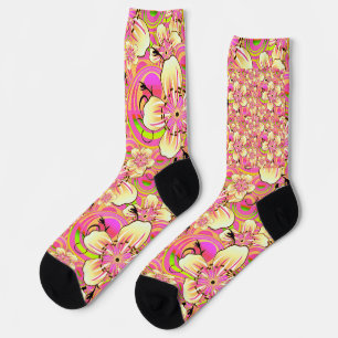 grooviges rosa Blumenmuster Socken