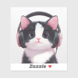 Groovin’ Kitty - Niedlicher Schwarz & Weiß Kitekau Aufkleber