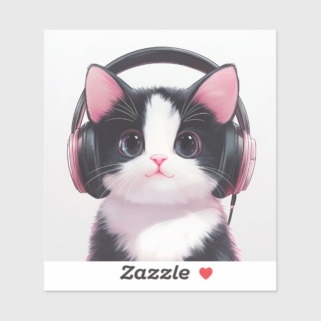 Groovin’ Kitty - Niedlicher Schwarz & Weiß Kitekau Aufkleber (Blatt)