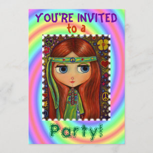 Groovy'60er/'70er Hippie Chick Party Einladung