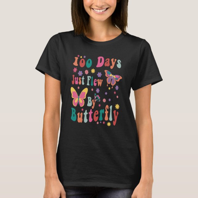 Groovy 100 Days Just Flew By Butterfly Boys School T-Shirt (Vorderseite)