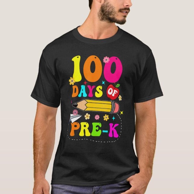Groovy 100 Days Of Pre-K Kids Teacher 100th Day T-Shirt (Vorderseite)