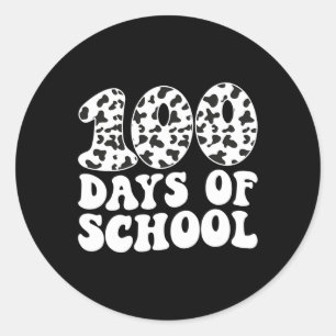 Groovy 100 Days of School Cow Print 100 Day Scho Runder Aufkleber